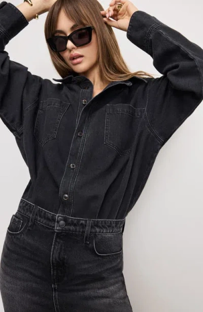Good American Denim Shirt Dress Black389 In Black