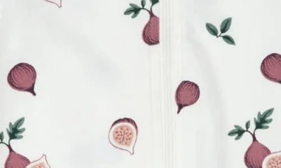 Firsts By Petit Lem Figs Print Fitted One-piece Footed Pajamas In White