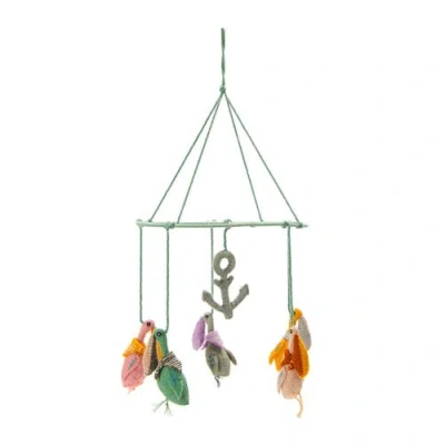 Storied Home Wool Felt Pelican Mobile With Anchor In Gray