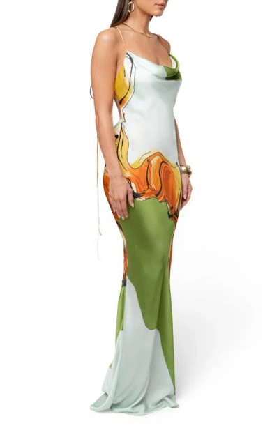 Jluxlabel Golden Touch Drape Maxi Slipdress In Green