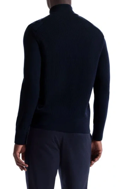 Bugatchi Merino Wool Quarter Zip Polo Sweater In Blue