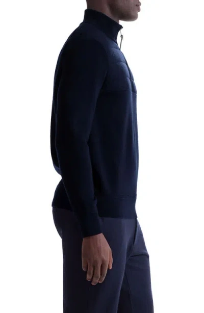 Bugatchi Merino Wool Quarter Zip Polo Sweater In Blue