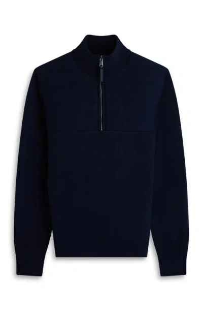 Bugatchi Merino Wool Quarter Zip Polo Sweater In Blue