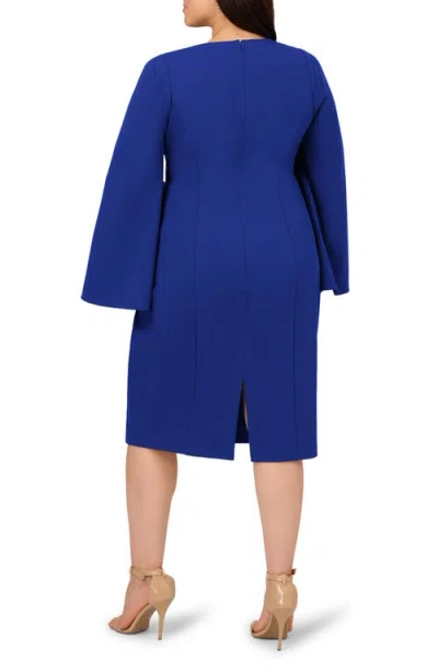 Adrianna Papell Jewel Cape Sleeve Crepe Sheath Dress In Blue