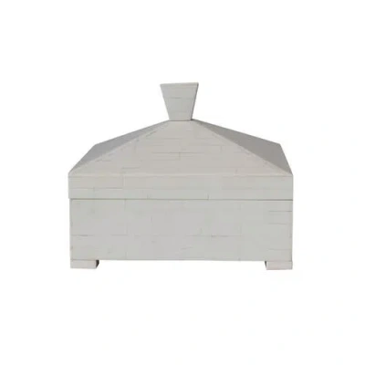 Storied Home Decorative Storage Box With Pyramid Lid And Knob In White