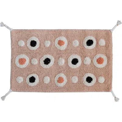 Storied Home Boho Cotton Tufted Bath Mat With Circle Pattern And Tassels In Pink