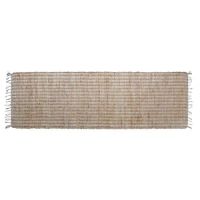 Storied Home Boho Woven Jute And Cotton Floor Runner Rug With Fringe In Brown
