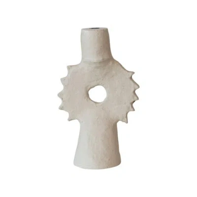 Storied Home Handmade Paper Mache Spiked Taper Candle Holder In White