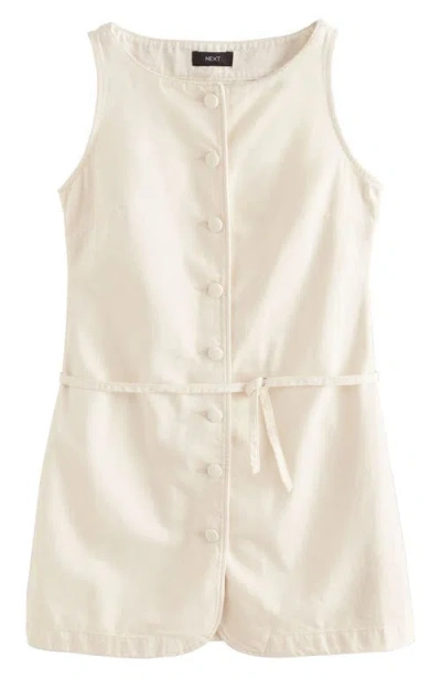 Next Button Front Denim Dress In Nude