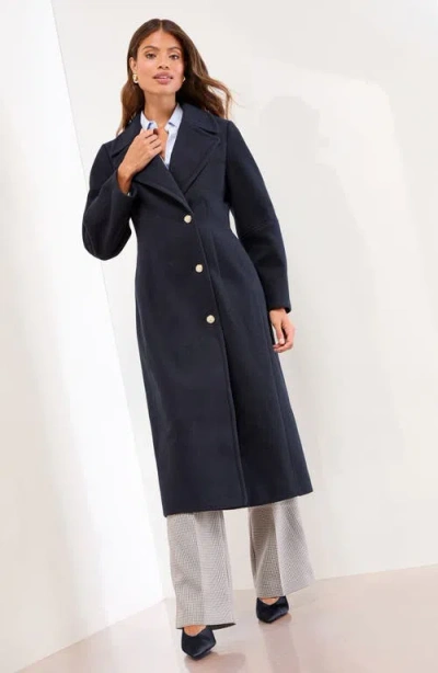 Lipsy Button Longline Coat In Blue