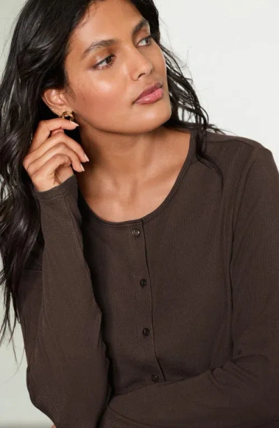 Next Rib Button-up Cardigan In Brown