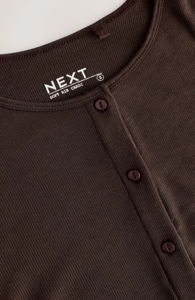 Next Rib Button-up Cardigan In Brown