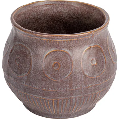 Storied Home Debossed Stoneware Planter With Pattern And Reactive Glaze In Purple