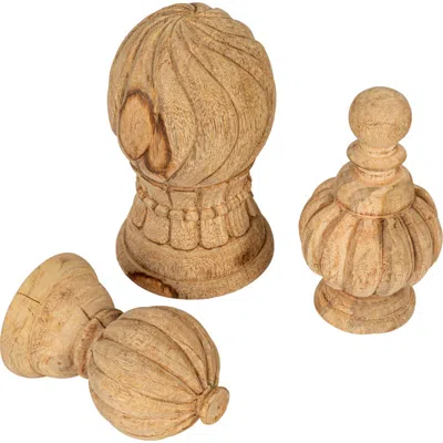 Storied Home Bleached Hand-carved Mango Wood Finials, Set Of 3 In Brown