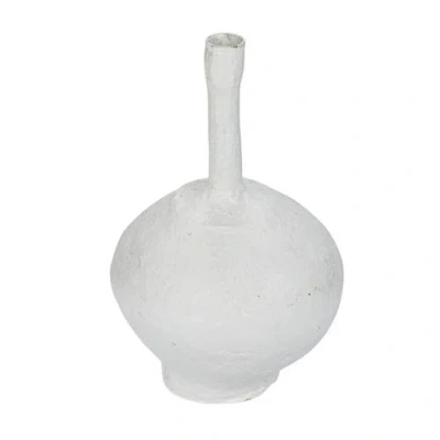 Storied Home Round Decorative Paper Mache Taper Holder With Tall Neck In White
