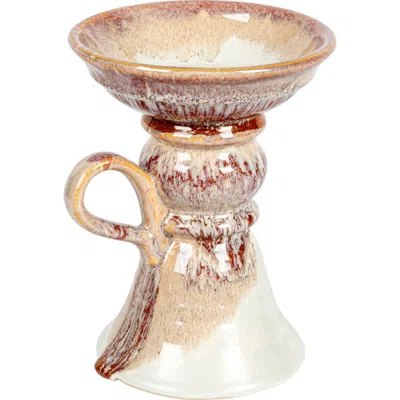 Storied Home 7.5 Inches Stoneware Pillar Holder With Handle And Reactive Glaze For 5 Inches Pillar In Brown