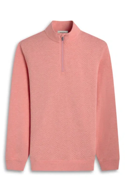 Bugatchi Chevron Quarter Zip Cotton Blend Pullover In Pink