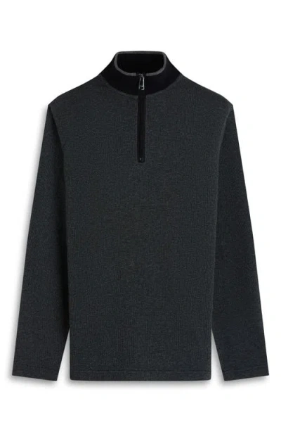 Bugatchi Quarter Zip Cotton Blend Piqué Pullover In Black