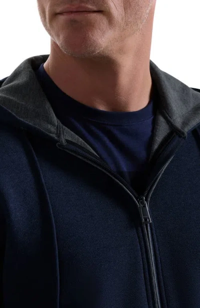 Bugatchi Piqué Zip-up Hoodie In Blue