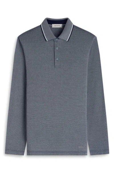 Bugatchi Mercerized Cotton Long Sleeve Polo In Blue
