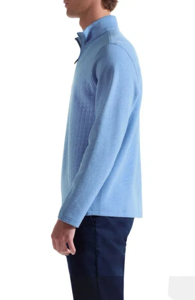 Bugatchi Waffle Quarter Zip Cotton Blend Pullover In Blue