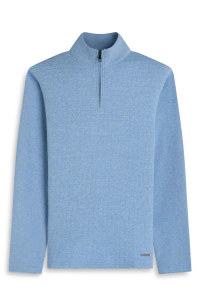 Bugatchi Waffle Quarter Zip Cotton Blend Pullover In Blue