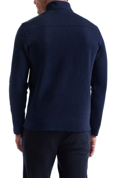 Bugatchi Waffle Quarter Zip Cotton Blend Pullover In Blue