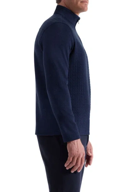Bugatchi Waffle Quarter Zip Cotton Blend Pullover In Blue