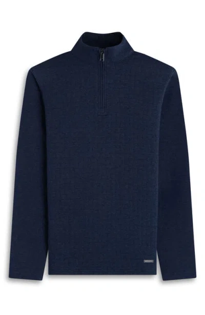 Bugatchi Waffle Quarter Zip Cotton Blend Pullover In Blue