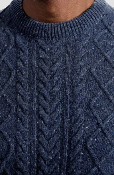 Bugatchi Cable Stitch Crewneck Wool Blend Sweater In Blue