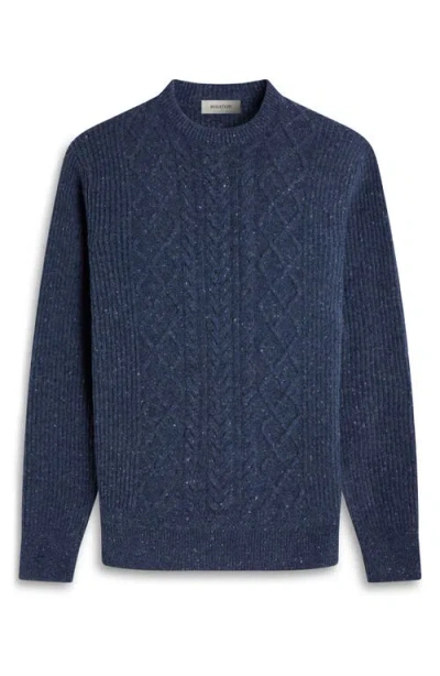 Bugatchi Cable Stitch Crewneck Wool Blend Sweater In Blue