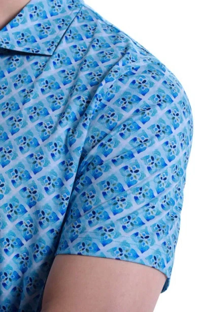 Bugatchi Hendrix Digital Floral Tile Print Pima Cotton Polo In Blue