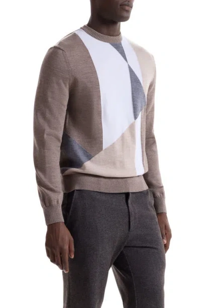 Bugatchi Geometric Pattern Merino Wool Crewneck Sweater In Brown