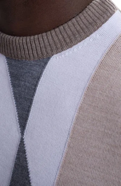 Bugatchi Geometric Pattern Merino Wool Crewneck Sweater In Brown