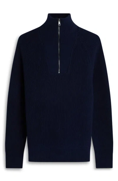 Bugatchi Merino Wool & Cotton Quarter Zip Pullover In Blue