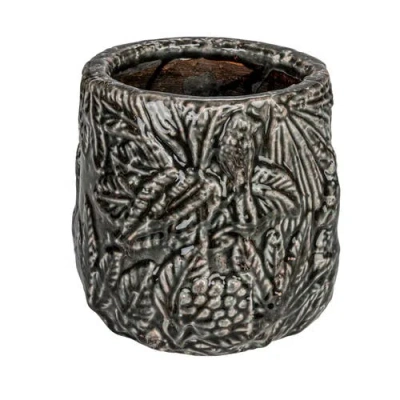 Storied Home Decorative Terra-cotta Planter With Embossed Pattern In Gray