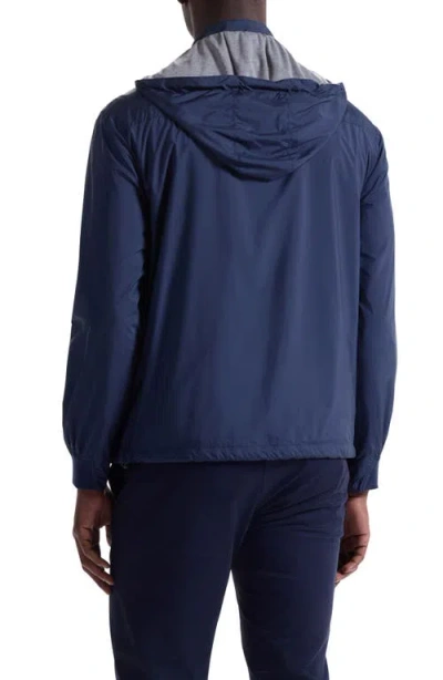 Bugatchi Water Repellent Windbreaker With Removable Drawstring Hood In Blue