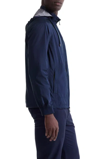 Bugatchi Water Repellent Windbreaker With Removable Drawstring Hood In Blue