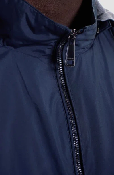 Bugatchi Water Repellent Windbreaker With Removable Drawstring Hood In Blue