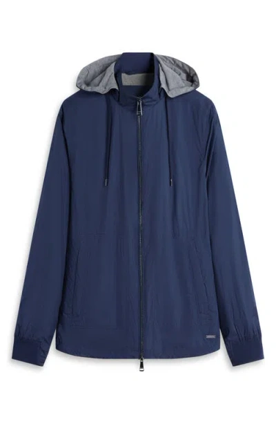 Bugatchi Water Repellent Windbreaker With Removable Drawstring Hood In Blue