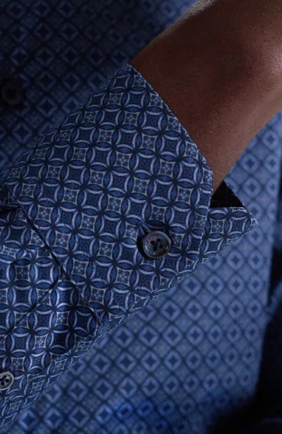 Bugatchi Julian Shaped Fit Medallion Print Stretch Cotton Button-up Shirt In Blue