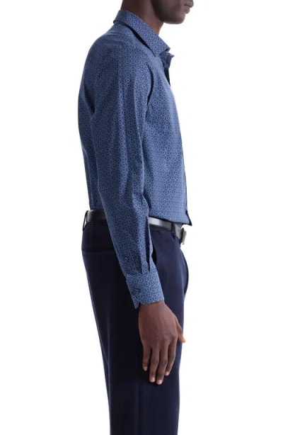 Bugatchi Julian Shaped Fit Medallion Print Stretch Cotton Button-up Shirt In Blue