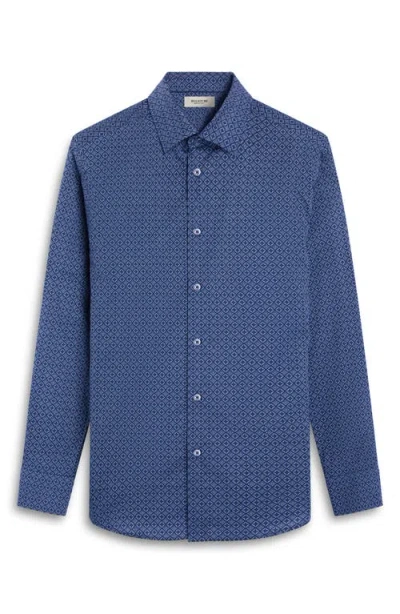 Bugatchi Julian Shaped Fit Medallion Print Stretch Cotton Button-up Shirt In Blue