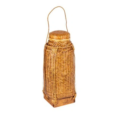 Storied Home Artisanal Rattan Lidded Container In Gold