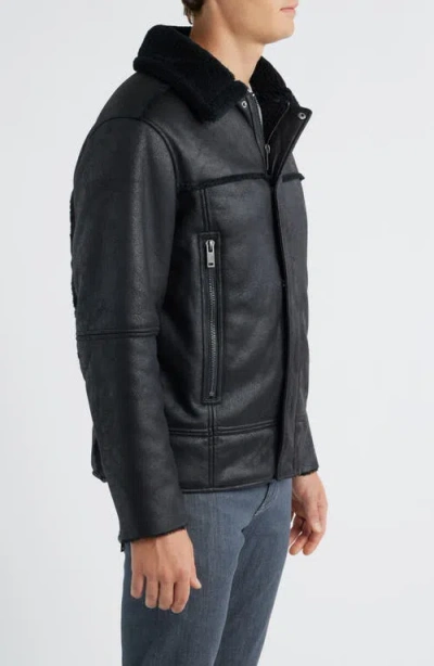Ugg (r) Thayden Luxefluff Faux Leather Jacket With Faux Shearling Collar In Black