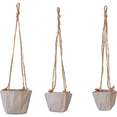 Storied Home Round Jute And Cotton Hanging Planters, Set Of 3 In Gray