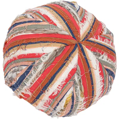 Storied Home Woven Cotton Blend Orb Pillow With Ripped Fabric Stripes In Multi