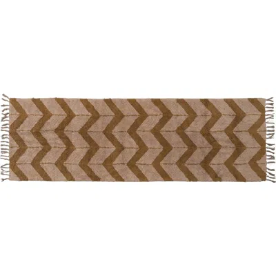 Storied Home Cotton Tufted Floor Runner With Chevron Pattern And Fringe In Brown