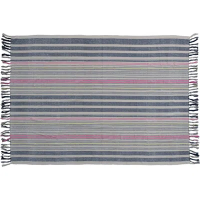 Storied Home Cotton Blend Throw Blanket With Stripes And Fringe In Multi