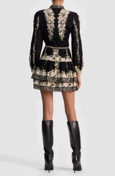 Alice And Olivia Valencia Tiered Long-sleeve Mini Dress In Black